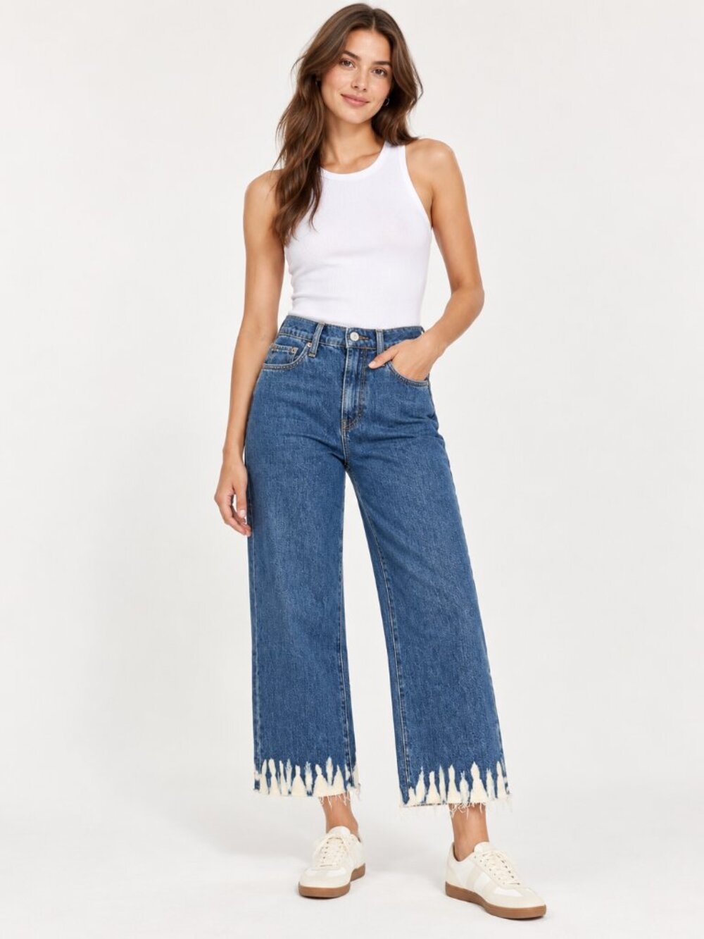 Gap 1969 Wide Leg High Rise Jeans Size 24 Bleached Hem
